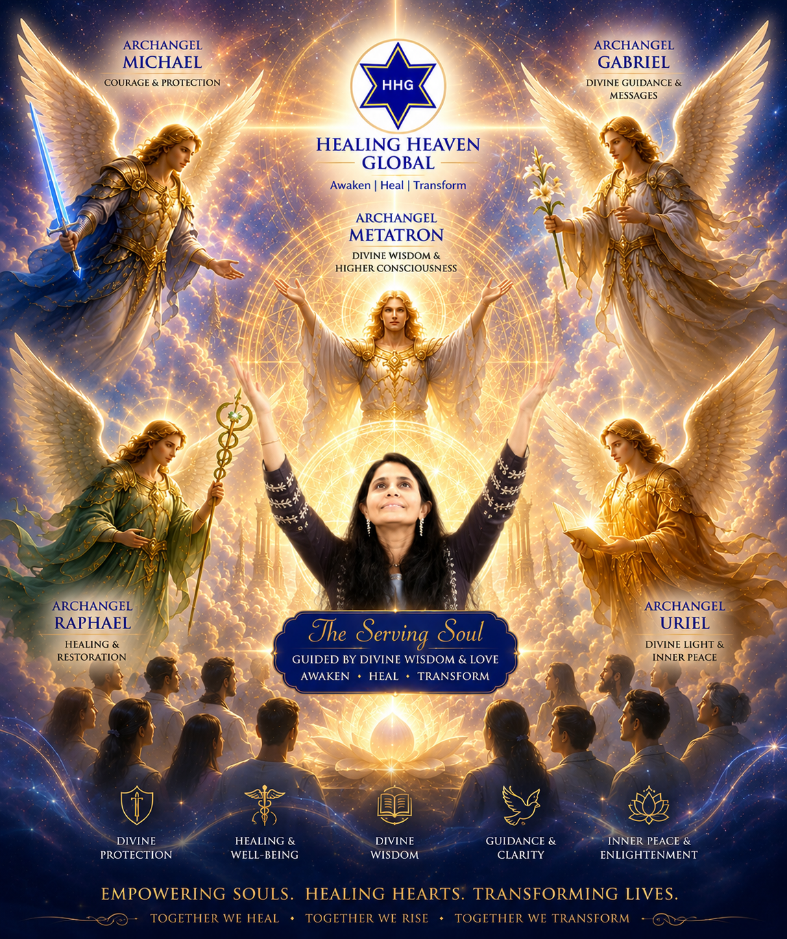 Mumtaz TheServingSoul surrounded by Archangels Michael, Raphael, Uriel, Gabriel and Metatron